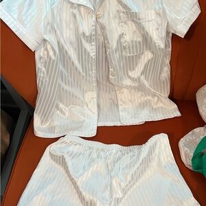 White Satin Pajama Set